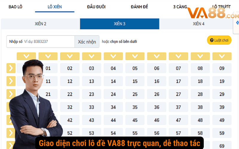 Giao diện chơi lô đề VA88 trực quan, dễ thao tác