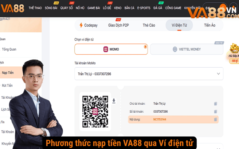 Phương thức nạp tiền VA88 qua Ví điện tử