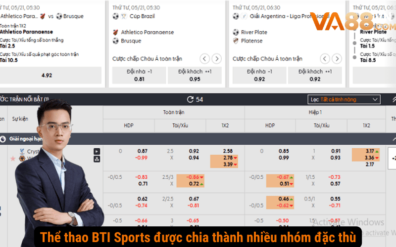 Thể thao BTI Sports được chia thành nhiều nhóm đặc thù